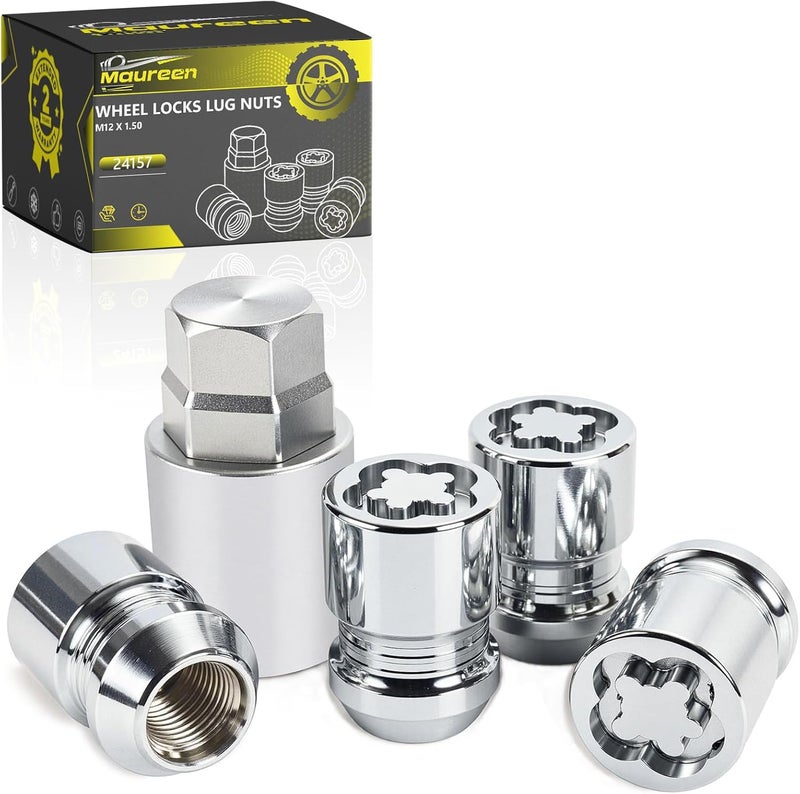 Maureen Wheel Locks | Wheel Locks Lug Nuts | M12 x 1.50 Locking Lug Nuts| Fit for Honda Civic Accord Toyota Tacoma Camry Corolla Acura Chrysler Hyundai Kia Lexus Mazda and more 13/16" Hex Key Cone Seat, 24157 - Image 1